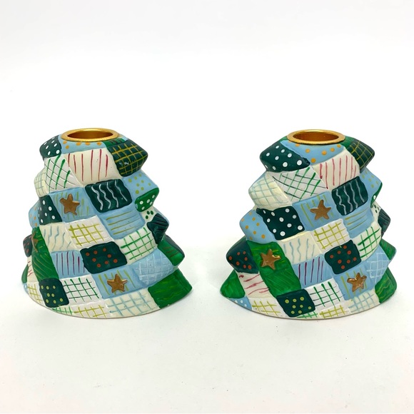 Vintage Scott’s Christmas Tree Hand Painted Ceramic Candle Stick Holderers - Picture 4 of 16